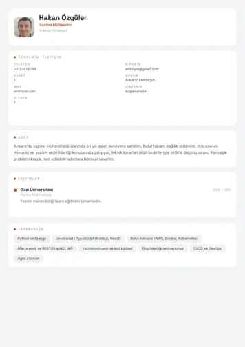 Yazılım Mühendisi Cv Örnekleri cv indir